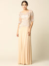 Load image into Gallery viewer, Wholesale Beaded Lace Evening Gown with Illusion Sleeves and Chiffon Skirt by LA Merchandise LAV5222 - Champagne - Mother of the Bride Dress LAV