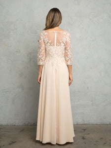 LA Merchandise LAV5258 Lace 3/4 Sleeve A-Line Evening Gown with Chiffon Overlay Mother of the Bride Dress