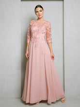 Load image into Gallery viewer, LA Merchandise LAV5258 Lace 3/4 Sleeve A-Line Evening Gown with Chiffon Overlay Mother of the Bride Dress