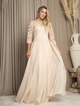 Load image into Gallery viewer, LA Merchandise LAV5258 Lace 3/4 Sleeve A-Line Evening Gown with Chiffon Overlay Mother of the Bride Dress