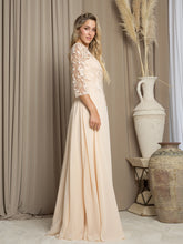Load image into Gallery viewer, LA Merchandise LAV5258 Lace 3/4 Sleeve A-Line Evening Gown with Chiffon Overlay Mother of the Bride Dress