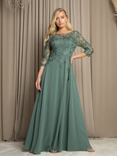 Load image into Gallery viewer, LA Merchandise LAV5258 Lace 3/4 Sleeve A-Line Evening Gown with Chiffon Overlay Mother of the Bride Dress