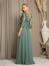 Load image into Gallery viewer, LA Merchandise LAV5258 Lace 3/4 Sleeve A-Line Evening Gown with Chiffon Overlay Mother of the Bride Dress