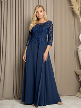 Load image into Gallery viewer, LA Merchandise LAV5258 Lace 3/4 Sleeve A-Line Evening Gown with Chiffon Overlay Mother of the Bride Dress