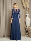 Load image into Gallery viewer, LA Merchandise LAV5258 Lace 3/4 Sleeve A-Line Evening Gown with Chiffon Overlay Mother of the Bride Dress