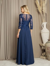 Load image into Gallery viewer, LA Merchandise LAV5258 Lace 3/4 Sleeve A-Line Evening Gown with Chiffon Overlay Mother of the Bride Dress