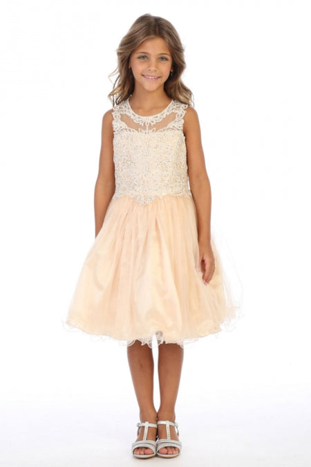 Sleeveless Embroidered Little Girls Short Tulle Party Dress- LAG5266