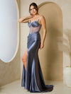 Cargar imagen en el visor de la galería, Formal Long Sheer Boned Bodice Prom Dress By LA Merchandise LAV5280 - Smokey Blue - Prom Dresses LAV