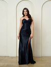 Load image into Gallery viewer, Wholesale Sweetheart Beaded Corset Fitted Evening Gown in Stretch Satin with Slit by LAV5310 - BLACK - Long Prom Dress LAV