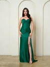 Load image into Gallery viewer, Wholesale Sweetheart Beaded Corset Fitted Evening Gown in Stretch Satin with Slit by LAV5310 - HUNTER GREEN - Long Prom Dress LAV