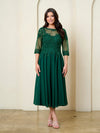 Load image into Gallery viewer, LA Merchandise LAV5312 Plus Size Chiffon Midi Dress with Sheer 3/4 Sleeves and Embroidered Lace Bodice - Hunter Green - Mother of the Bride Dress LAV
