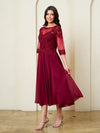 Load image into Gallery viewer, LA Merchandise LAV5312 Plus Size Chiffon Midi Dress with Sheer 3/4 Sleeves and Embroidered Lace Bodice