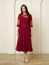 Load image into Gallery viewer, LA Merchandise LAV5312 Plus Size Chiffon Midi Dress with Sheer 3/4 Sleeves and Embroidered Lace Bodice