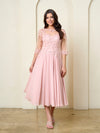 Load image into Gallery viewer, LA Merchandise LAV5312 Plus Size Chiffon Midi Dress with Sheer 3/4 Sleeves and Embroidered Lace Bodice