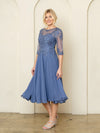 Load image into Gallery viewer, LA Merchandise LAV5312 Plus Size Chiffon Midi Dress with Sheer 3/4 Sleeves and Embroidered Lace Bodice