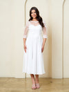 Load image into Gallery viewer, LA Merchandise LAV5312 Plus Size Chiffon Midi Dress with Sheer 3/4 Sleeves and Embroidered Lace Bodice
