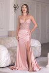 Load image into Gallery viewer, Wholesale Satin Beaded Corset Evening Gown with Sweetheart Neckline, High Slit &amp; Mermaid Train By LAF8404