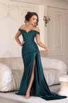 Load image into Gallery viewer, LAF8397 Wholesale Off-Shoulder Satin Corset Prom Dress with Beaded Floral Appliqués &amp; High Slit
