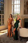 Load image into Gallery viewer, LAF8480 Wholesale Sequin Lace Sheath Evening Gown V-Neck Cap Sleeve Formal Dress with Slit - - Long Formal Dress LAF