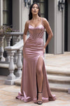 Cargar imagen en el visor de la galería, LAF8455 Wholesale Satin Trumpet Prom Dress with Corset Bodice Sweetheart Neckline &amp; High Slit - MAUVE - Long Prom Dress LAF