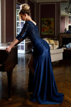 Load image into Gallery viewer, Wholesale 3/4 Illusion Sleeve Beaded Sequin Lace Appliqué Boned Evening Gown with Slit by LAF8484 - - Dresses LAF