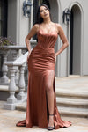 Cargar imagen en el visor de la galería, LAF8455 Wholesale Satin Trumpet Prom Dress with Corset Bodice Sweetheart Neckline &amp; High Slit - SIENNA - Long Prom Dress LAF