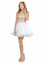 Load image into Gallery viewer, La Merchandise LN8101 Sleeveless Gold Embroidered Short Mesh Dress