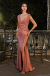 Load image into Gallery viewer, LAF8480 Wholesale Sequin Lace Sheath Evening Gown V-Neck Cap Sleeve Formal Dress with Slit - MAUVE - Long Formal Dress LAF