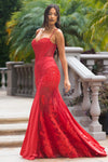 Load image into Gallery viewer, Wholesale Elegant Satin Lace Mermaid Gown with Corset Bodice Spaghetti Strap Dress by LAF8442 - RED - Dresses LAF