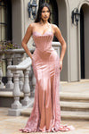 Load image into Gallery viewer, Wholesale Elegant Satin Lace Mermaid Gown with Corset Bodice Spaghetti Strap Dress by LAF8442 - MAUVE - Dresses LAF