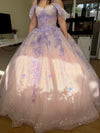 Load image into Gallery viewer, LA Merchandise LA257 Lilac/Blush Bustier Beaded Floral Ball Gown - - Dresses LA Merchandise