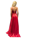Cargar imagen en el visor de la galería, LAHL2861L Wholesale Long Satin Corset Prom Dress with Beaded Sheer Bodice Pockets &amp; Lace-Up Back - - Long Formal Dress LAH
