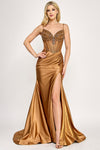 Cargar imagen en el visor de la galería, Wholesale Satin Beaded Corset Evening Gown with Sweetheart Neckline, High Slit &amp; Mermaid Train By LAF8404 - SIENNA - Dress LAF
