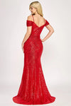 Load image into Gallery viewer, LAF8365 Wholesale Off-Shoulder Sequin Ruched Bodice High Slit Sweep Train Prom Evening Gown