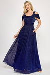 Cargar imagen en el visor de la galería, Wholesale Metallic Cold-Shoulder Pleated A-Line Gown with Ruched Waist By LAF5327 - ROYAL BLUE - Dress LAF