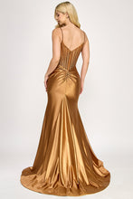 Load image into Gallery viewer, Wholesale Satin Beaded Corset Evening Gown with Sweetheart Neckline, High Slit &amp; Mermaid Train By LAF8404