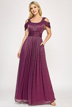 Load image into Gallery viewer, Wholesale Metallic Cold-Shoulder Pleated A-Line Gown with Ruched Waist By LAF5327