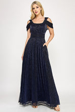 Load image into Gallery viewer, Wholesale Metallic Cold-Shoulder Pleated A-Line Gown with Ruched Waist By LAF5327
