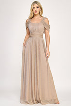 Load image into Gallery viewer, Wholesale Metallic Cold-Shoulder Pleated A-Line Gown with Ruched Waist By LAF5327