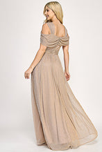 Load image into Gallery viewer, Wholesale Metallic Cold-Shoulder Pleated A-Line Gown with Ruched Waist By LAF5327