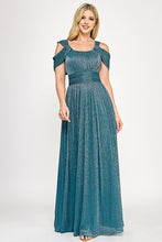 Load image into Gallery viewer, Wholesale Metallic Cold-Shoulder Pleated A-Line Gown with Ruched Waist By LAF5327
