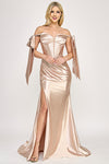 Load image into Gallery viewer, Wholesale Satin Off-Shoulder Corset Gown with Draped Skirt &amp; Side Slit By LAF8401