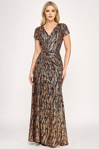 Wholesale Sequin Velvet Wave Pattern Evening Gown with Side Slit By LAF5331