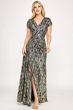 Load image into Gallery viewer, Wholesale Sequin Velvet Wave Pattern Evening Gown with Side Slit By LAF5331