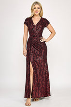 Load image into Gallery viewer, Wholesale Sequin Velvet Wave Pattern Evening Gown with Side Slit By LAF5331