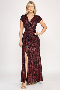Wholesale Sequin Velvet Wave Pattern Evening Gown with Side Slit By LAF5331