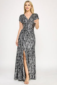 Wholesale Sequin Velvet Wave Pattern Evening Gown with Side Slit By LAF5331