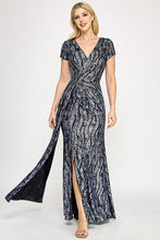 Load image into Gallery viewer, Wholesale Sequin Velvet Wave Pattern Evening Gown with Side Slit By LAF5331