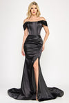 Load image into Gallery viewer, Wholesale Off-Shoulder Satin Corset Gown with Thigh-High Slit, &amp; Dramatic Train By LAF8359