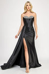 Cargar imagen en el visor de la galería, Wholesale Strapless Corset Gown with Rhinestone Sweetheart Neckline and High Slit By LAF8402 - - Dress LAF